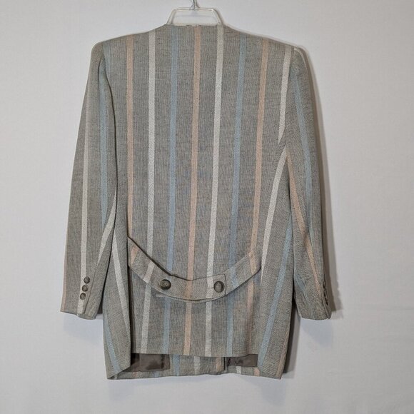 KASPER for ASL, Beige Stripe Mid-Length Double Breasted Blazer; Size 12 - Picture 2 of 6